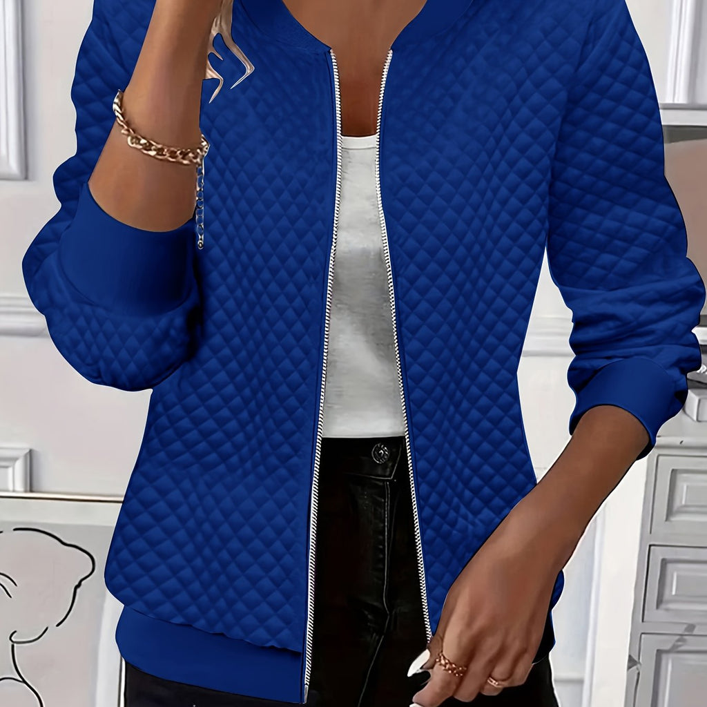 Women's Baseball Collar Diamond Texture Padded Jacket