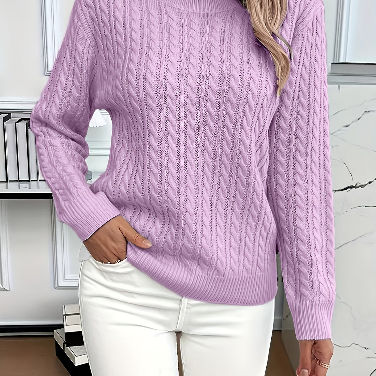 Women's Relaxed Cable Knit Pullover for Chilly Days