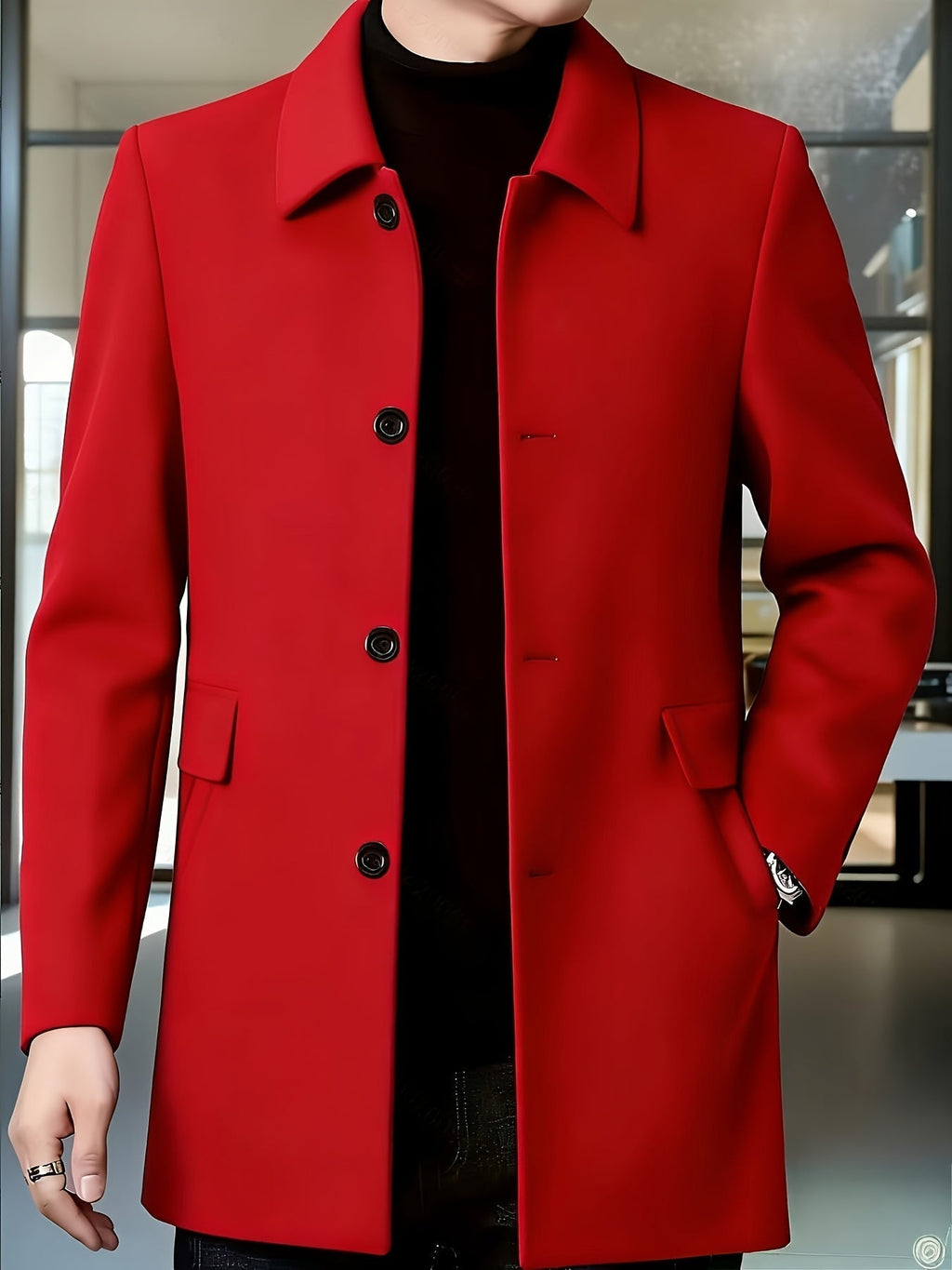 Men's Single-Breasted Refined Topcoat with Side Pockets
