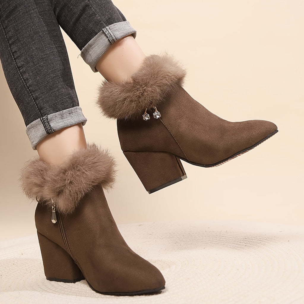 Women's Pointed Toe Booties with Plush Trim