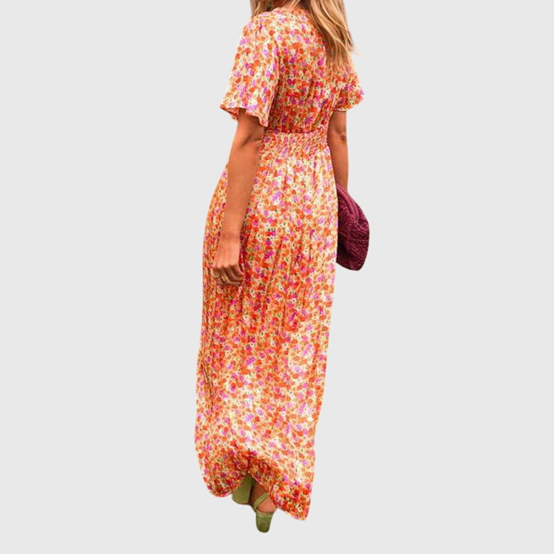 Women's Short Sleeve Printed Summer Event Maxi Dress