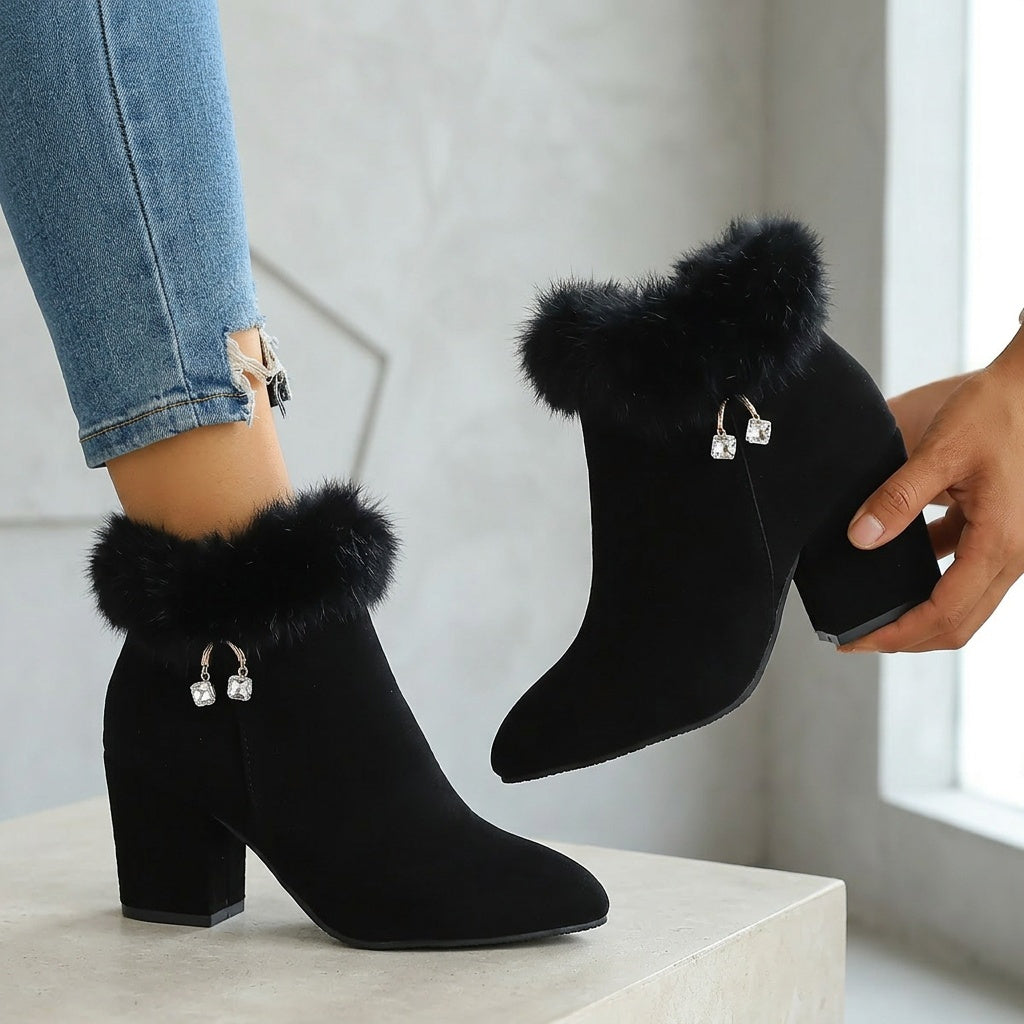 Women's Pointed Toe Booties with Plush Trim