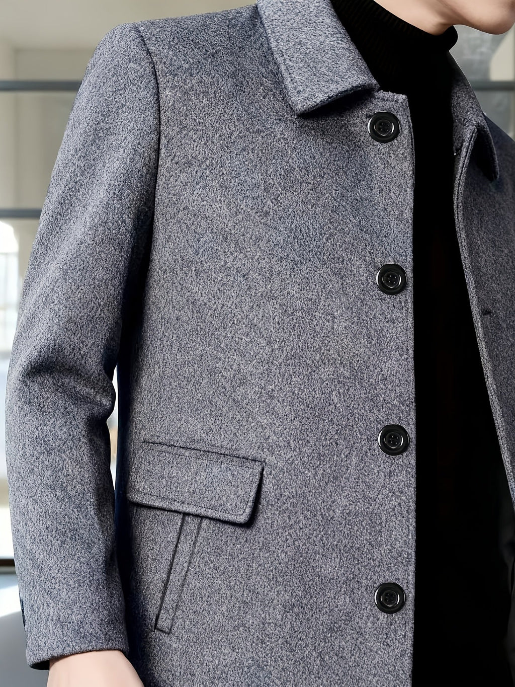Men's Single-Breasted Refined Topcoat with Side Pockets