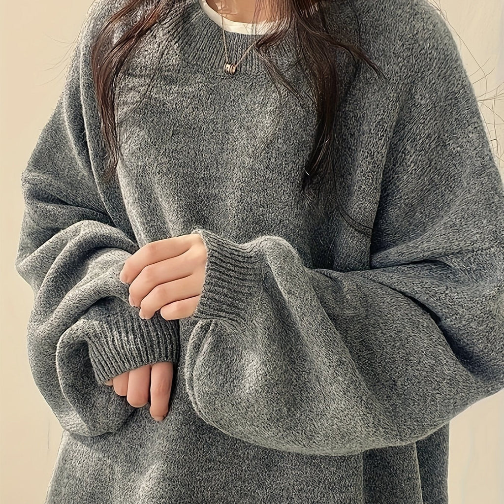 Women's Thick Knit Round Neck Drop-Shoulder Sweater