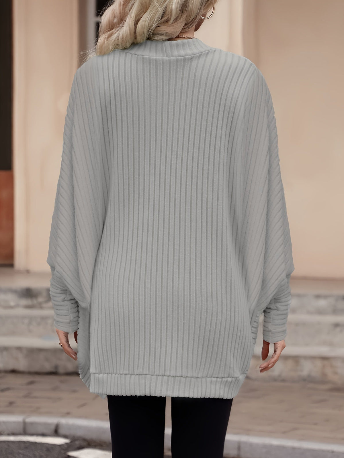 Women's Ribbed Draped Cardigan with Open Front