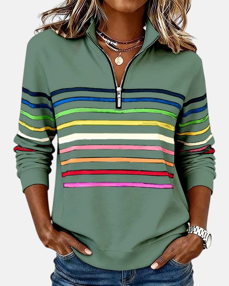 Women's Half-Zip Striped Pullover Sweatshirt