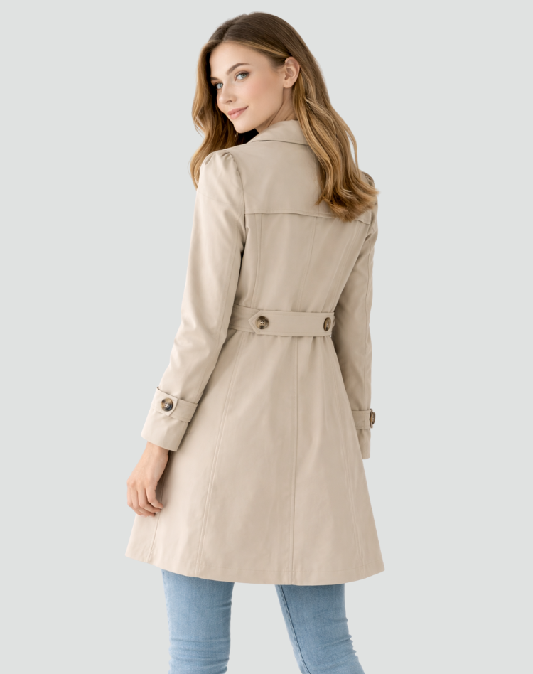 Women's Lapel Collar Tailored Mid-Length Trench Coat