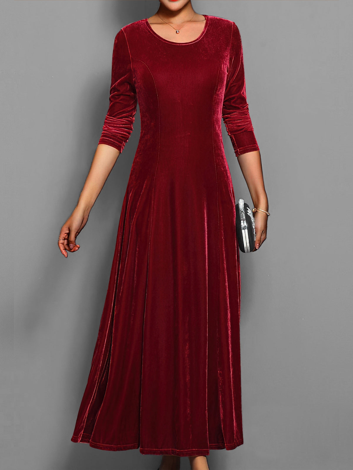 Women's Long Sleeve Fit and Flare Formal Maxi Gown