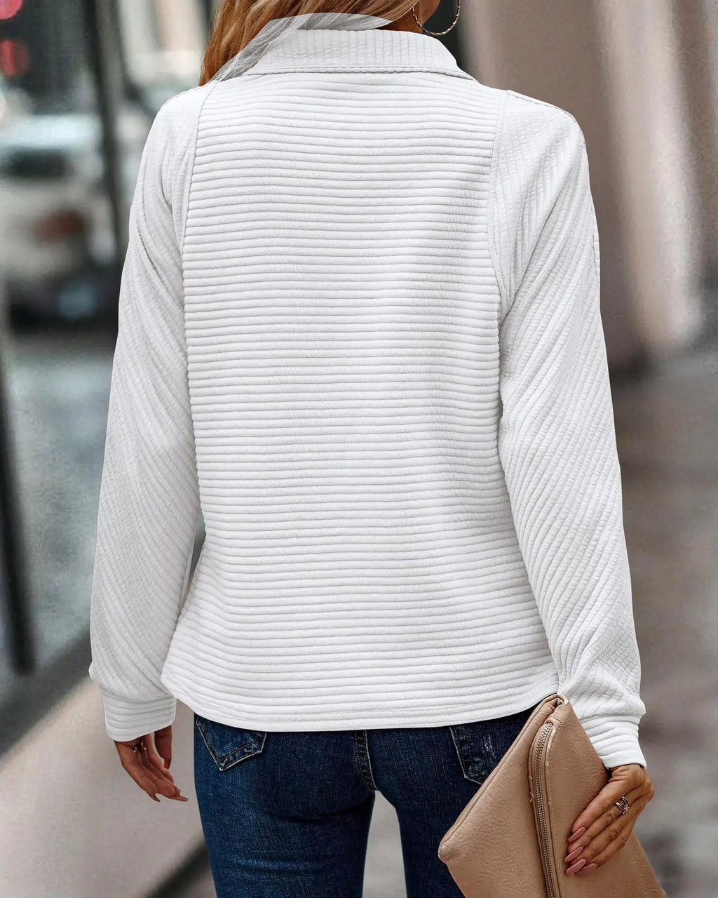 Women's Zip Detail V-Neckline Pull-On Knit Sweater