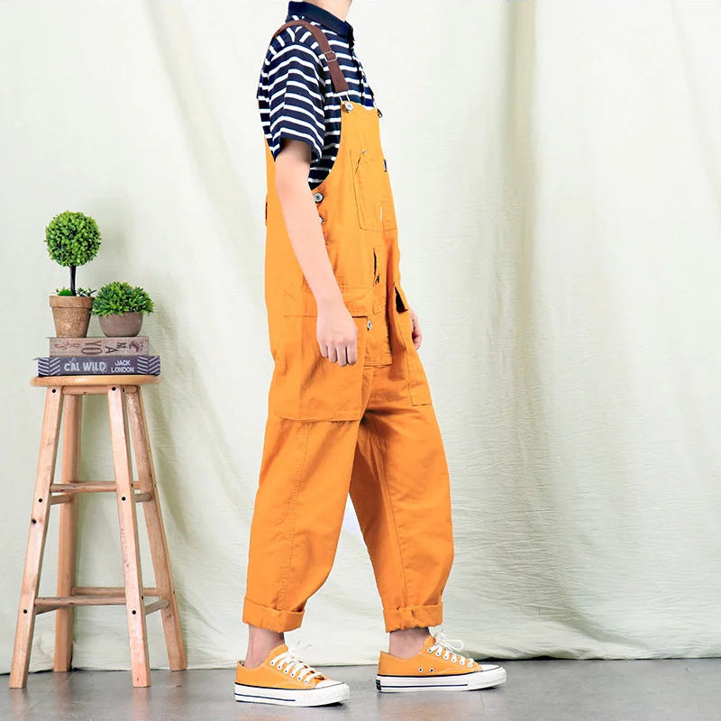 Men's Streetwear Bib-Front Cargo Utility Overalls