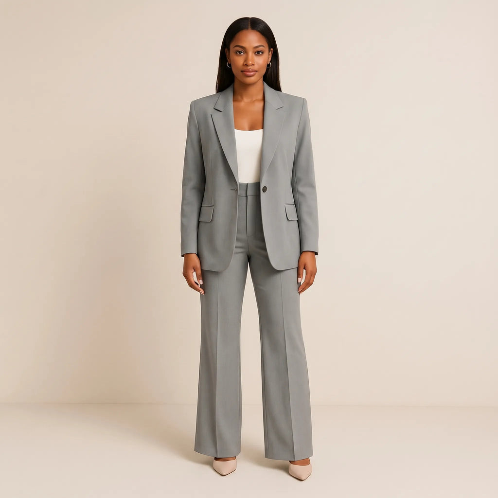 Women's Single Button Blazer Flare Leg Pantsuit