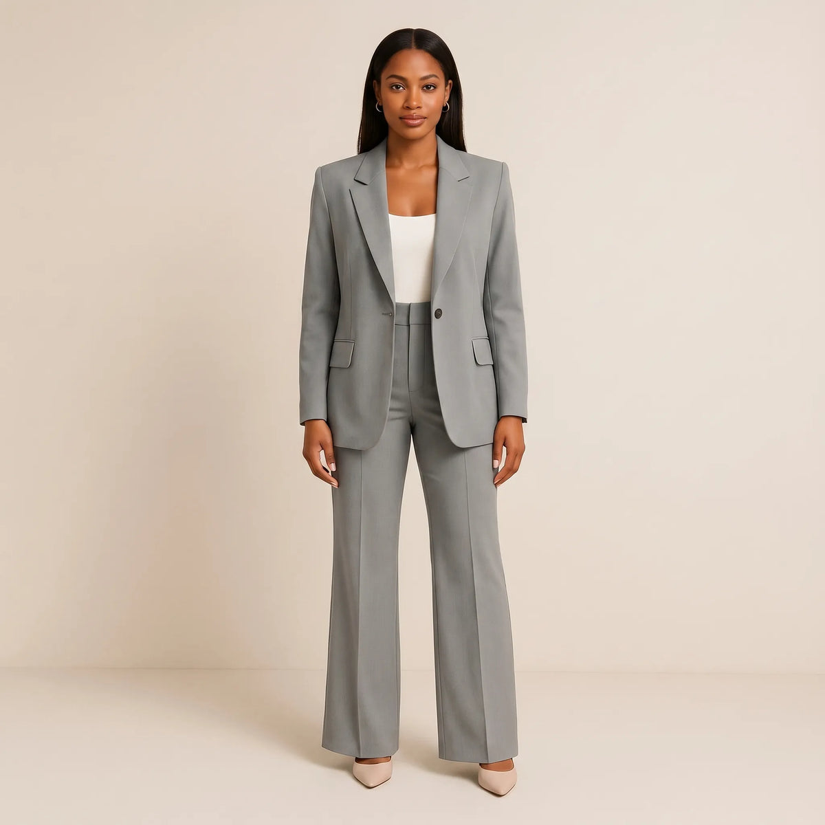 Women's Single Button Blazer Flare Leg Pantsuit