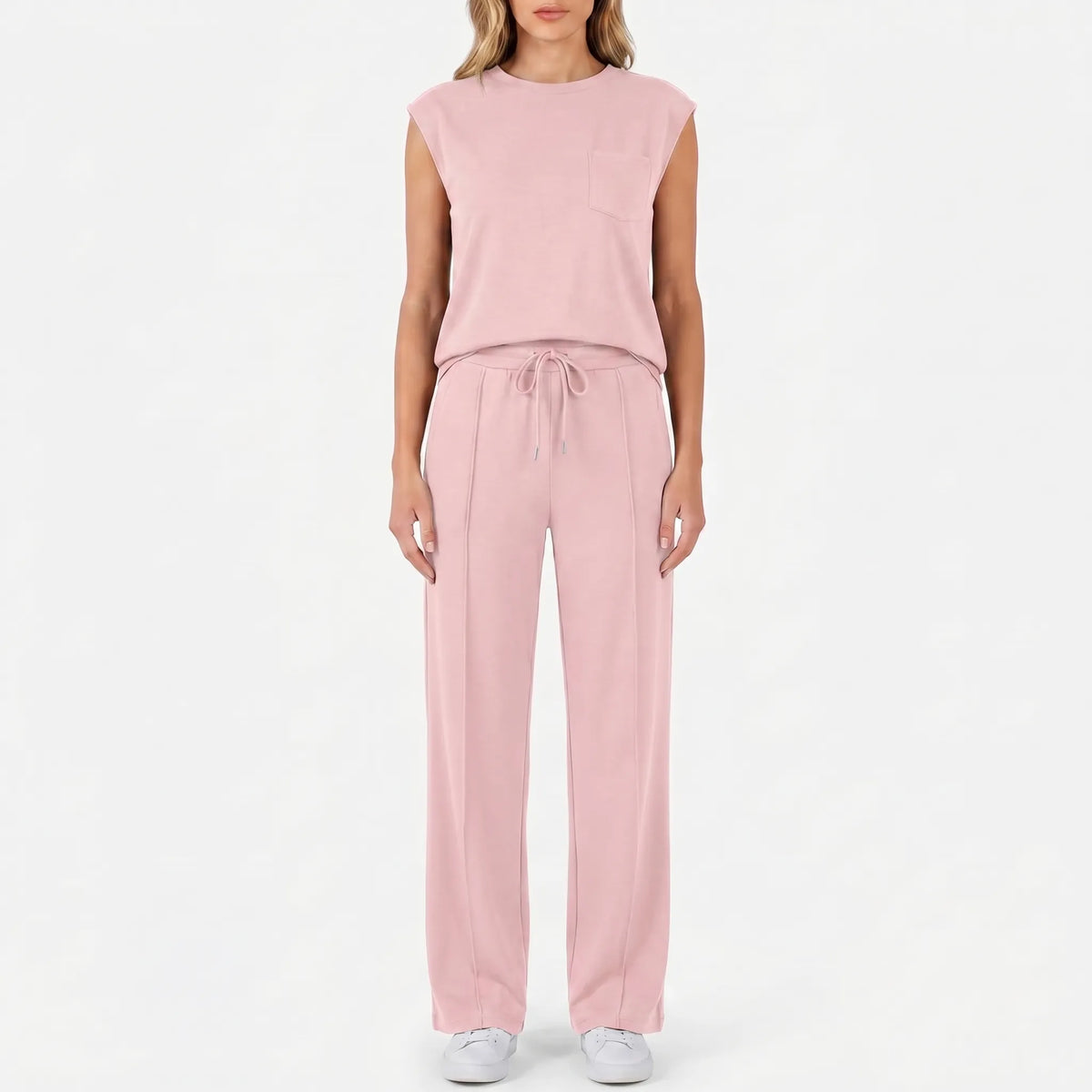 Women's Cap Sleeve Crew Neck Drawstring Pants Set