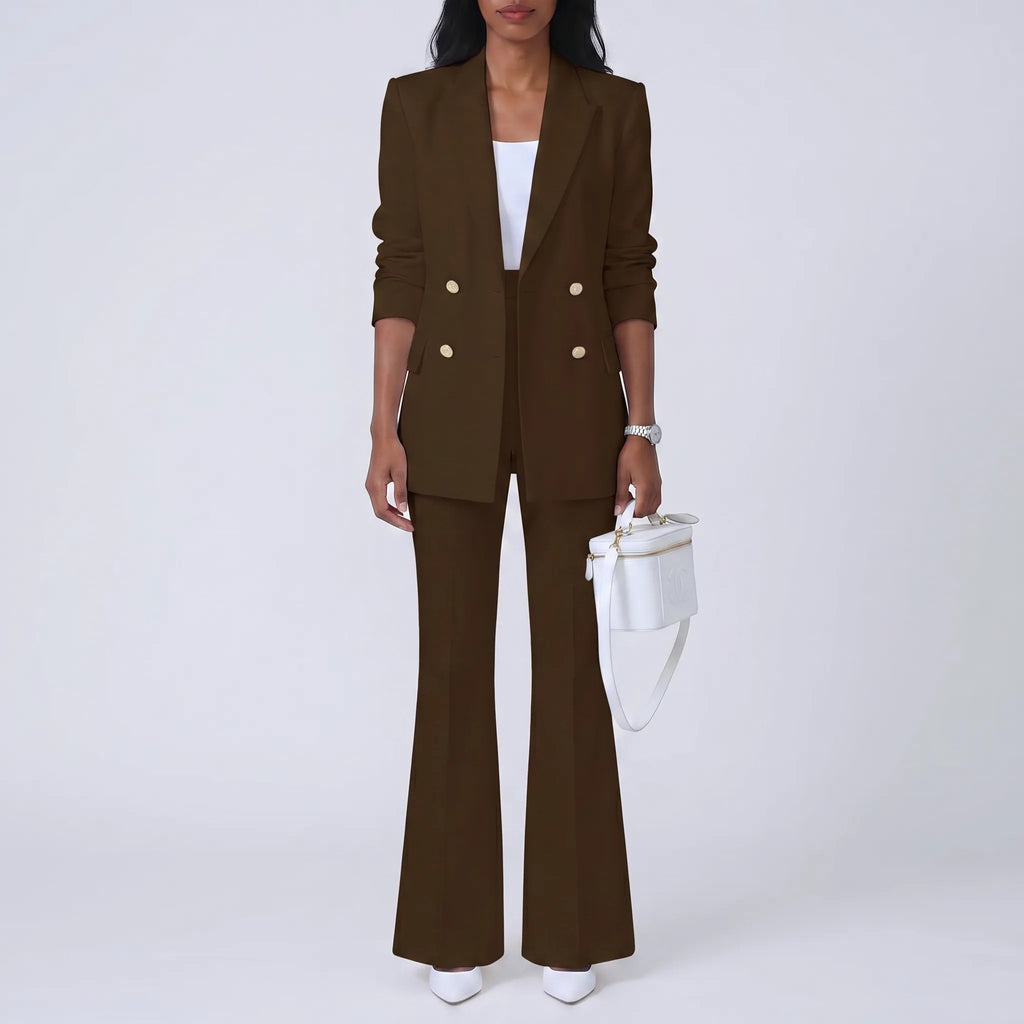 Women's High-Waist Flare Pants Double Breasted Blazer Set