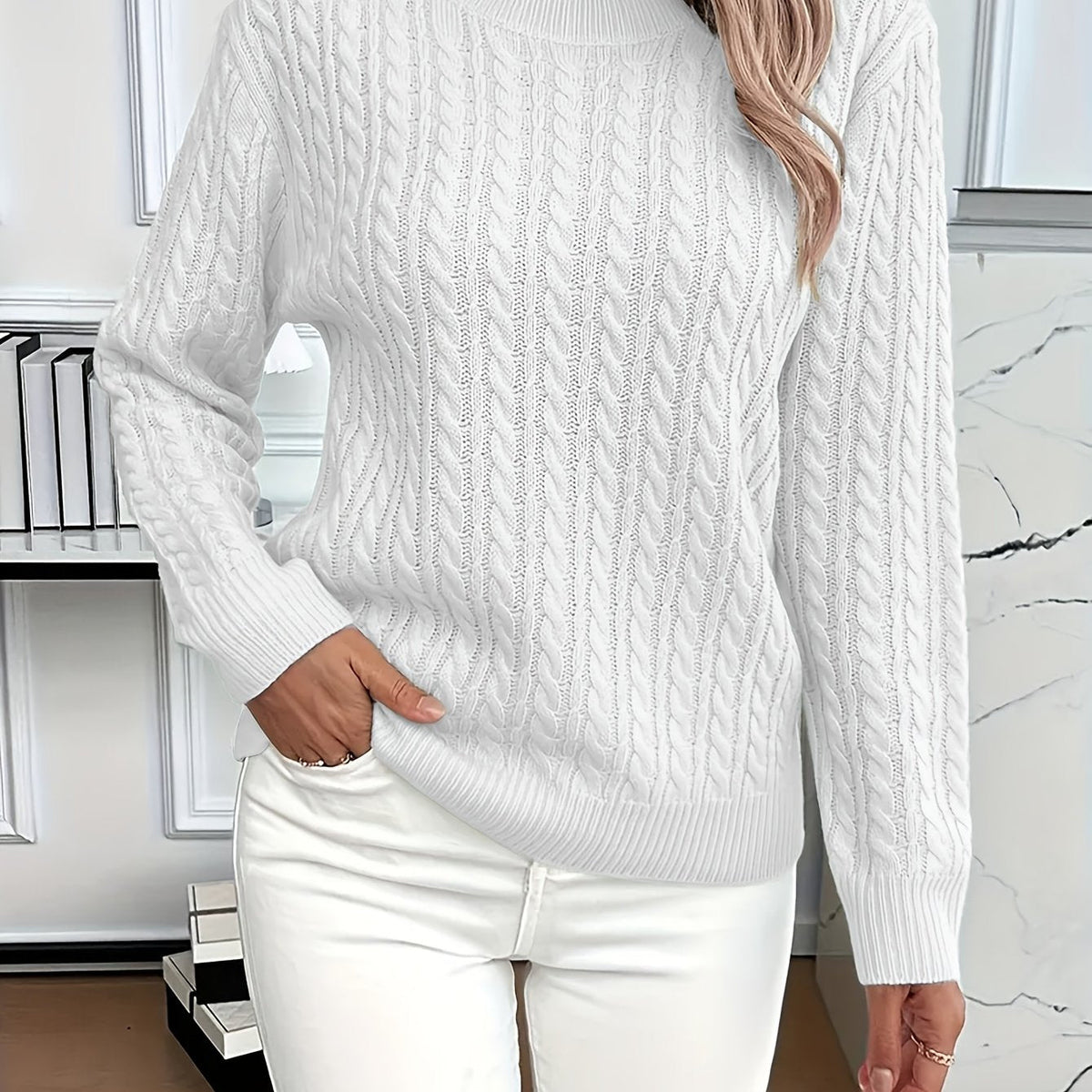 Women's Relaxed Cable Knit Pullover for Chilly Days