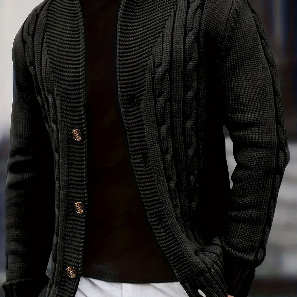 Men's Cable-Knit Shawl Collar Button-Front Sweater Cardigan