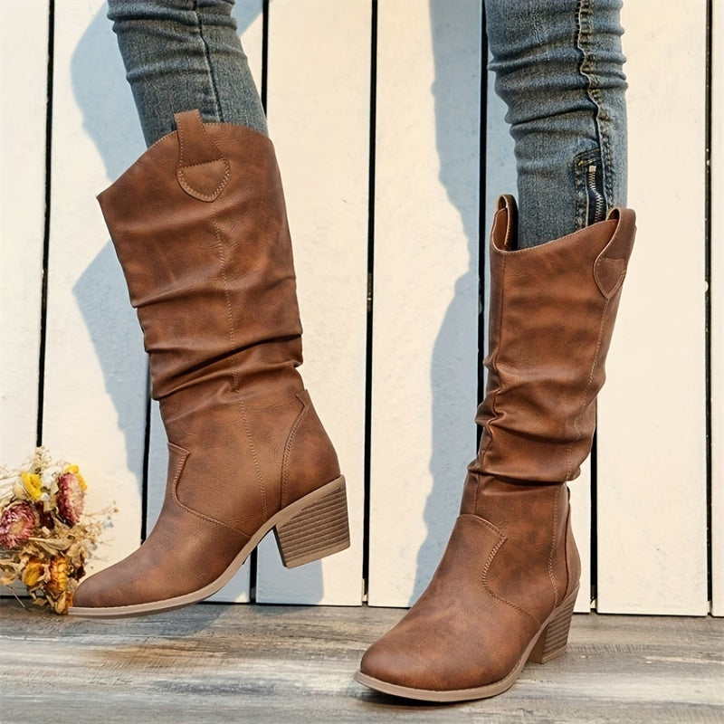 Women's Slouchy Western Cowgirl Boots for Wide Calves
