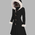 Women's Toggle Closure Longline Coat with Fur Trim Hood