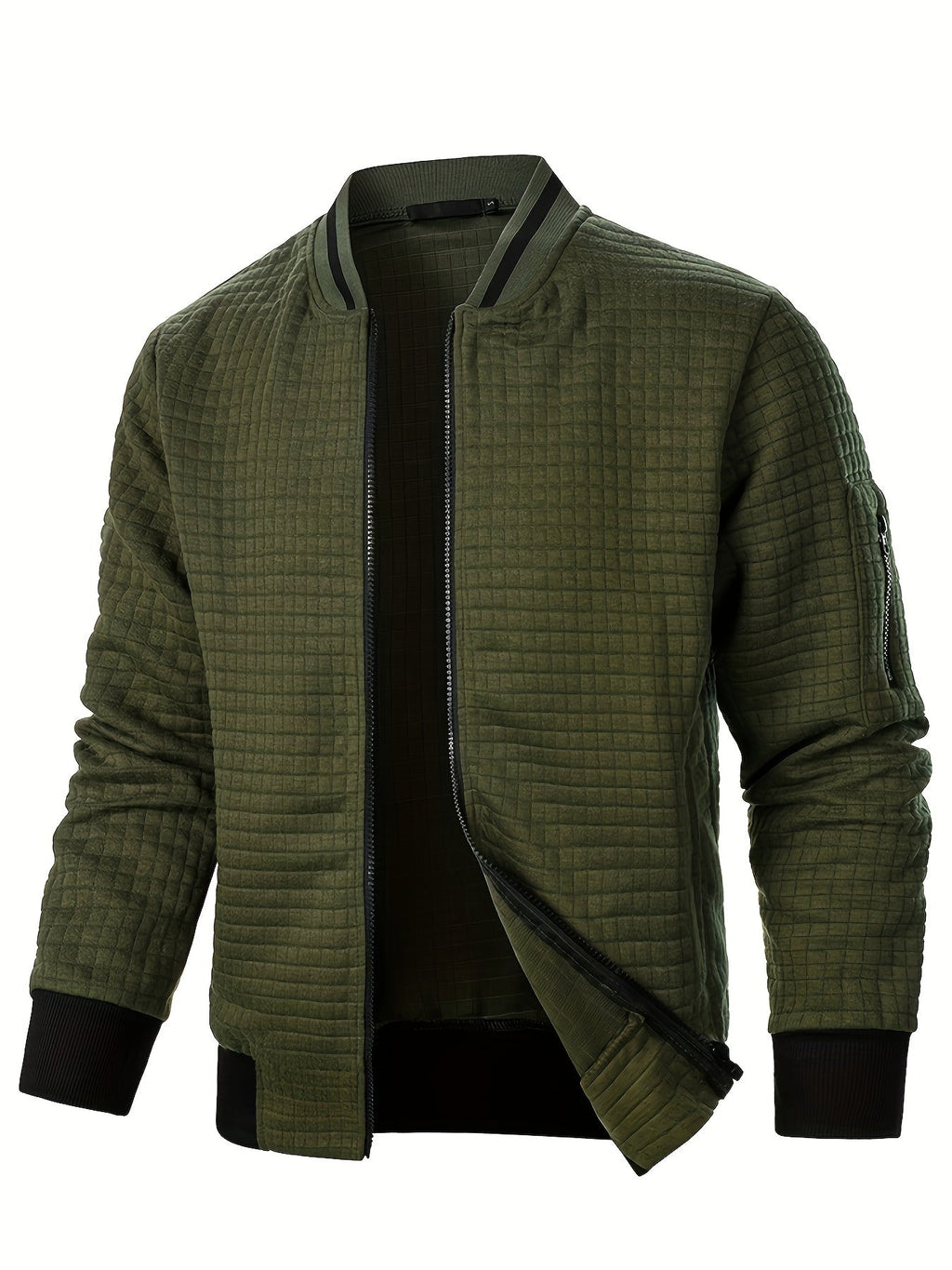 Men's Textured Stand Collar Zip Bomber Coat