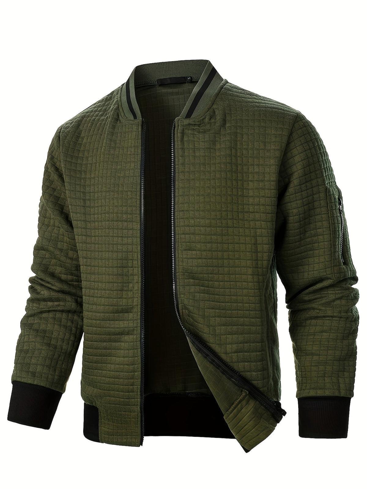 Men's Textured Stand Collar Zip Bomber Coat