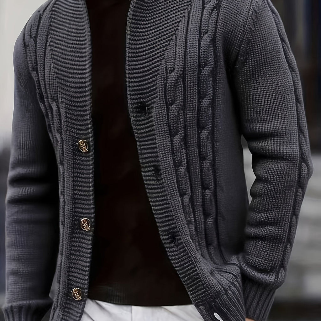 Men's Cable-Knit Shawl Collar Button-Front Sweater Cardigan