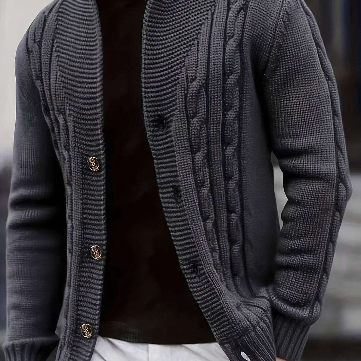 Men's Cable-Knit Shawl Collar Button-Front Sweater Cardigan