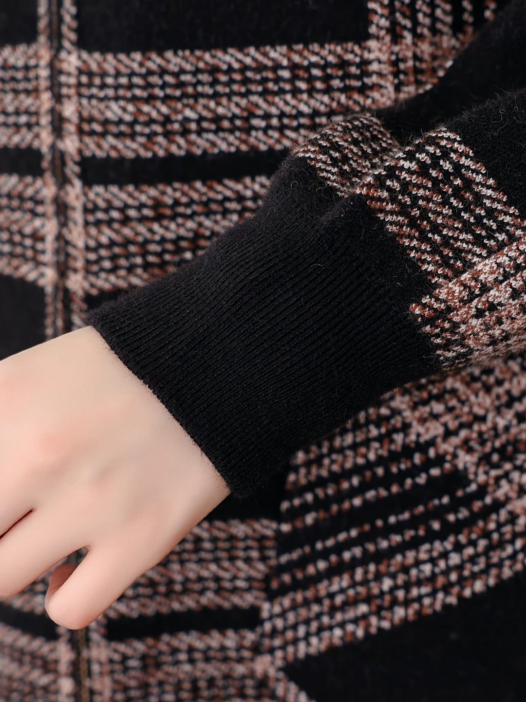 Women's Hooded Zip-Up Checked Loose Fit Coat