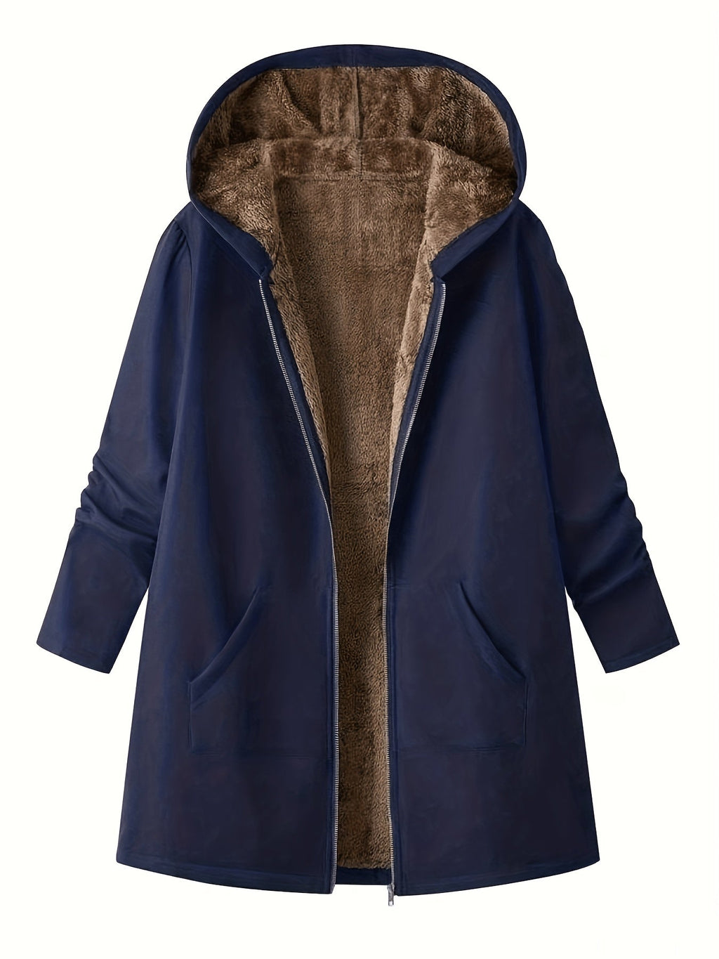 Women's Plush Lining Hooded Long Zip Overcoat