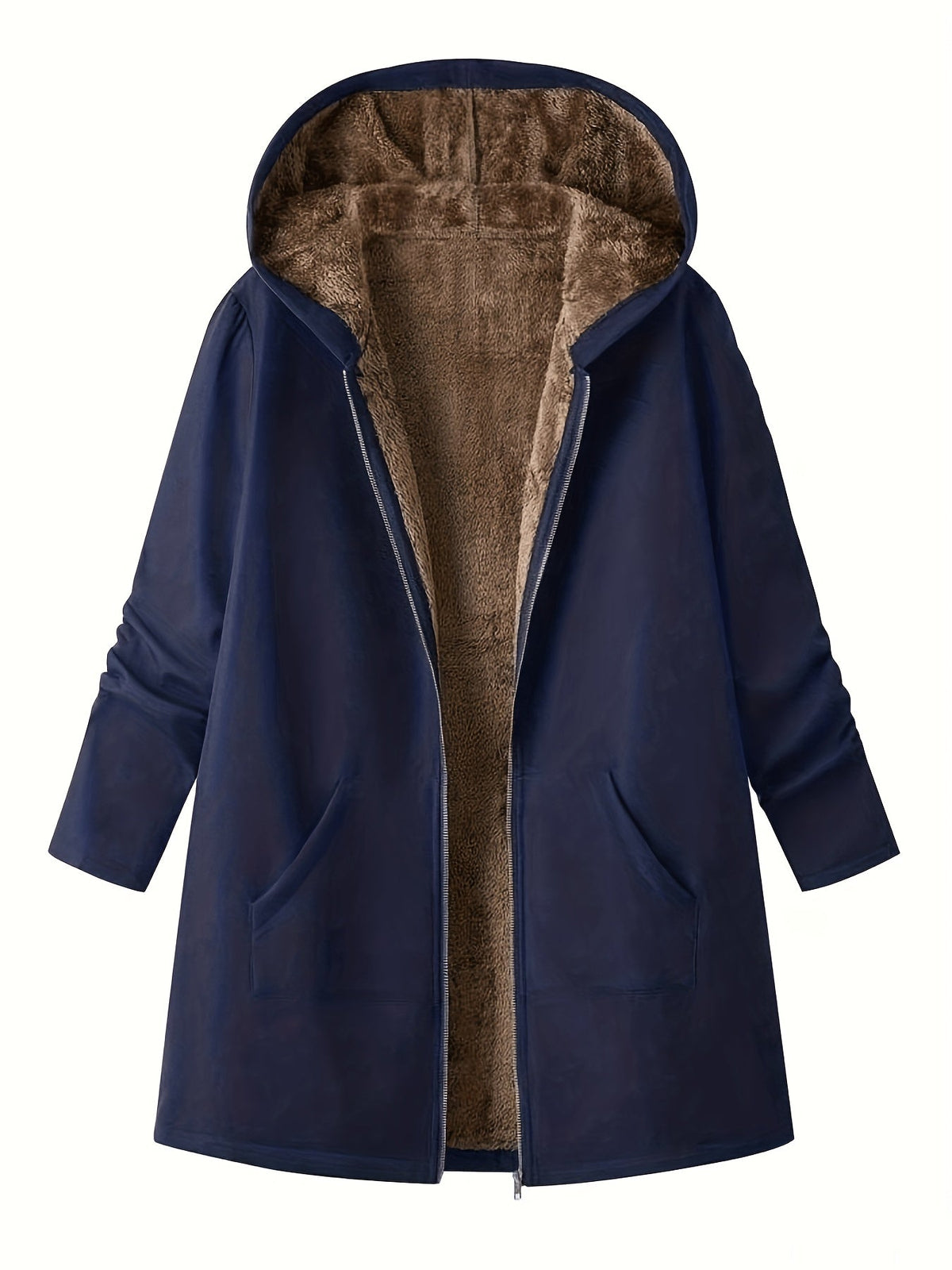Women's Plush Lining Hooded Long Zip Overcoat