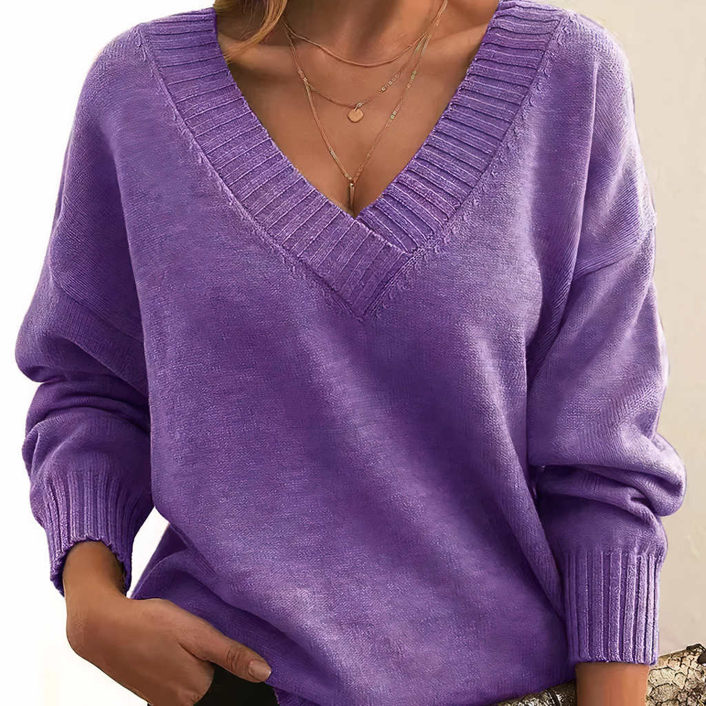 Women's Balloon-Sleeve V-Neck Knit Pullover