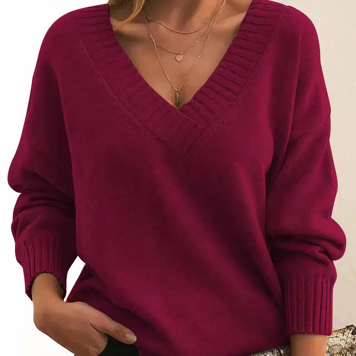 Women's Balloon-Sleeve V-Neck Knit Pullover
