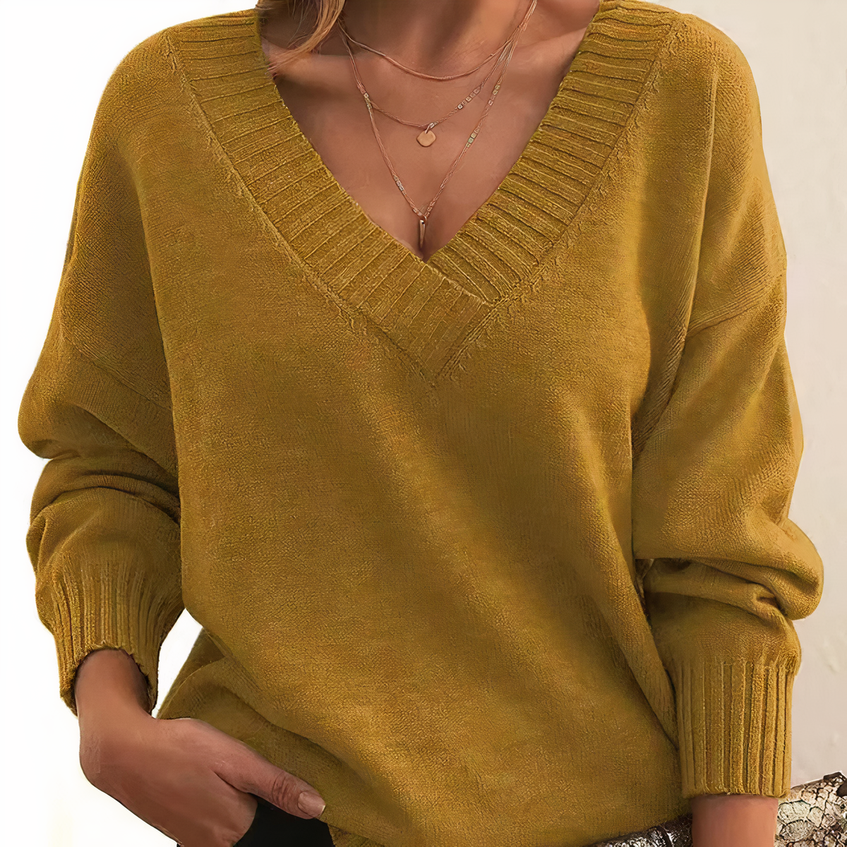 Women's Balloon-Sleeve V-Neck Knit Pullover