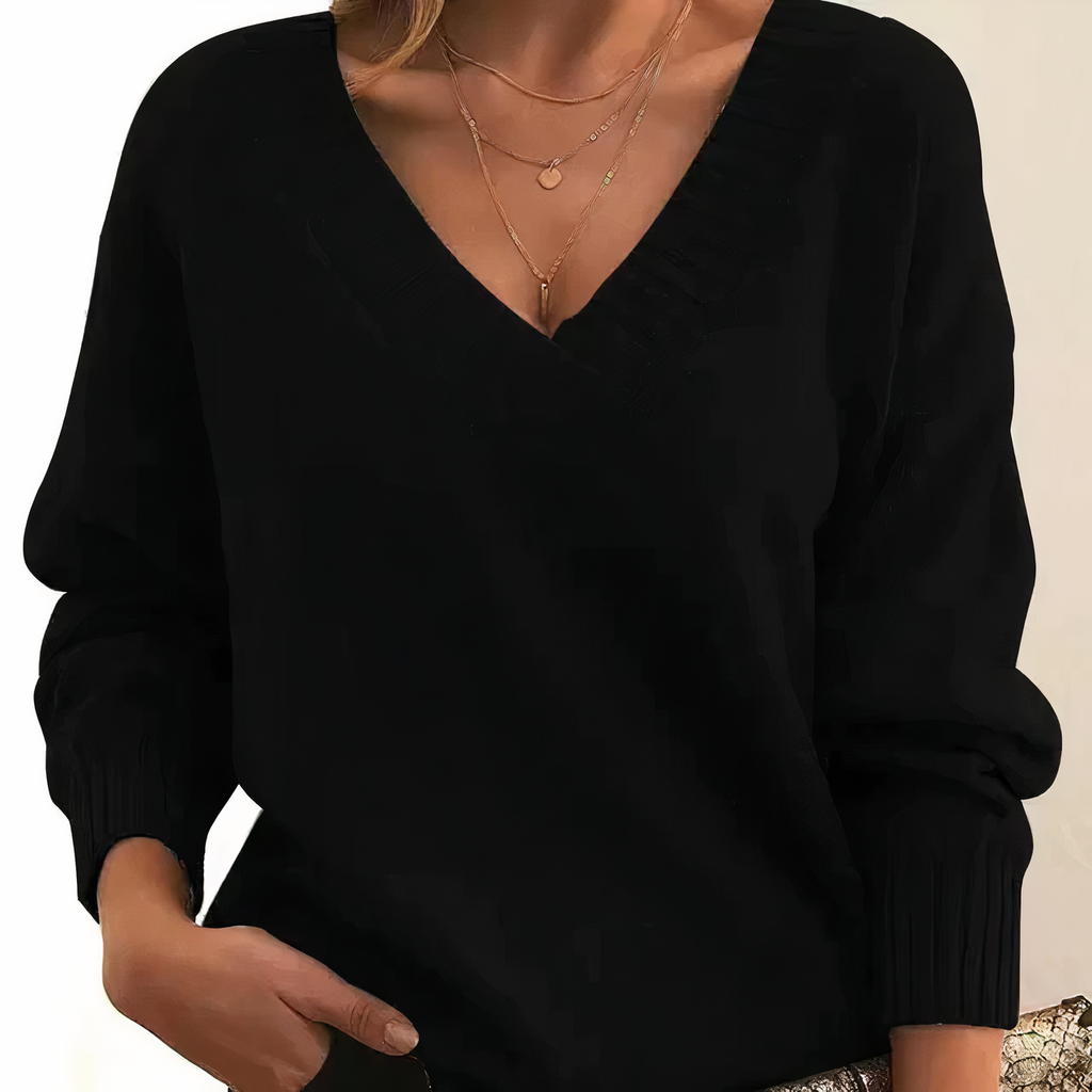 Women's Balloon-Sleeve V-Neck Knit Pullover
