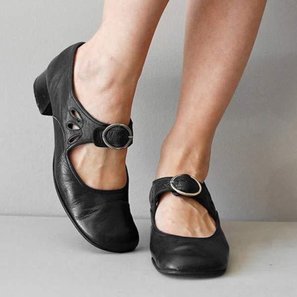 Women's Single Buckle Strap Leather Mary Jane Shoes