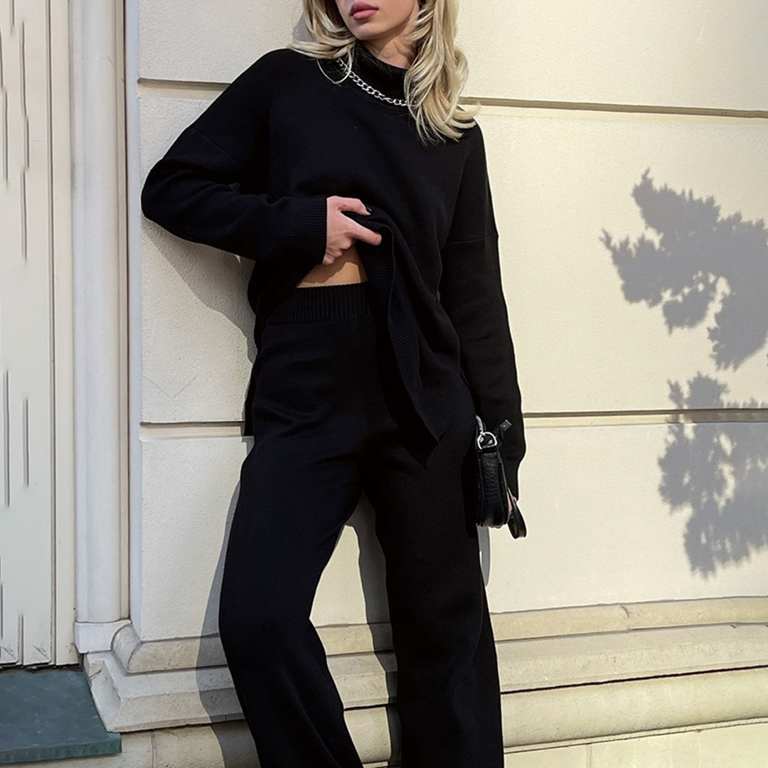 Women's Turtleneck Knit Pullover with Side Slits