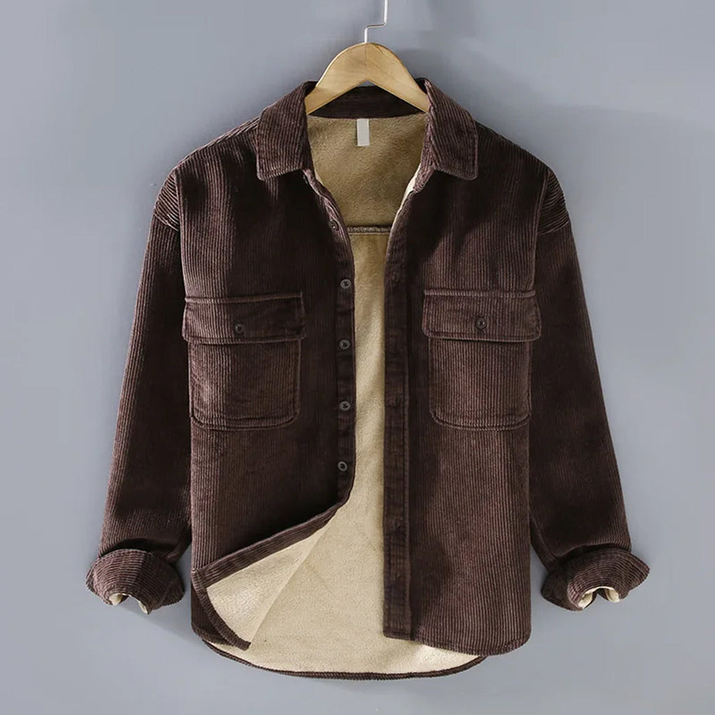 Men's Chest-Pocket Corduroy Shirt Jacket for Fall and Winter