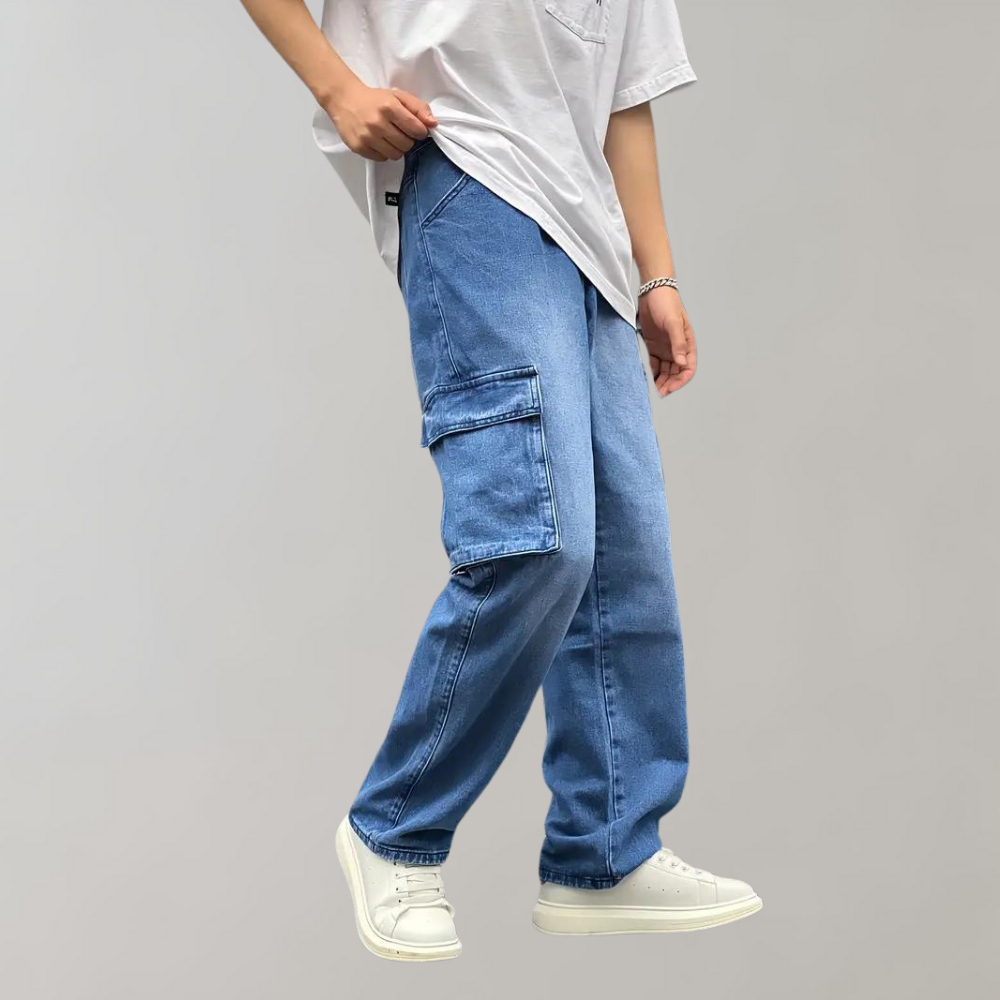 Men's Loose Oversized Cargo Pocket Denim Jeans