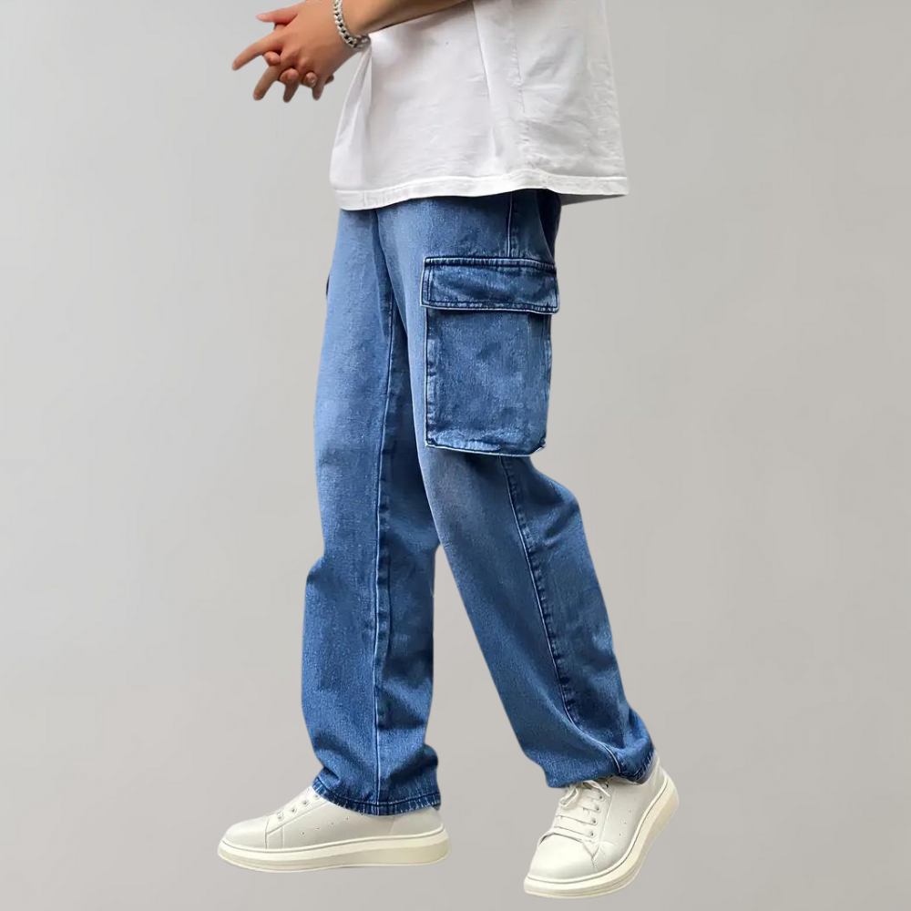 Men's Loose Oversized Cargo Pocket Denim Jeans