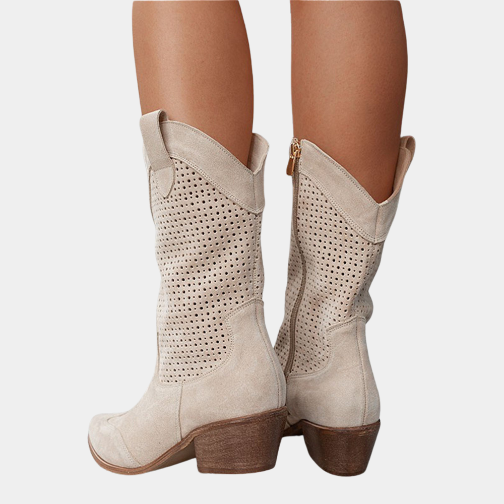 Women's Perforated Cutout Cowgirl Boots with Block Heel