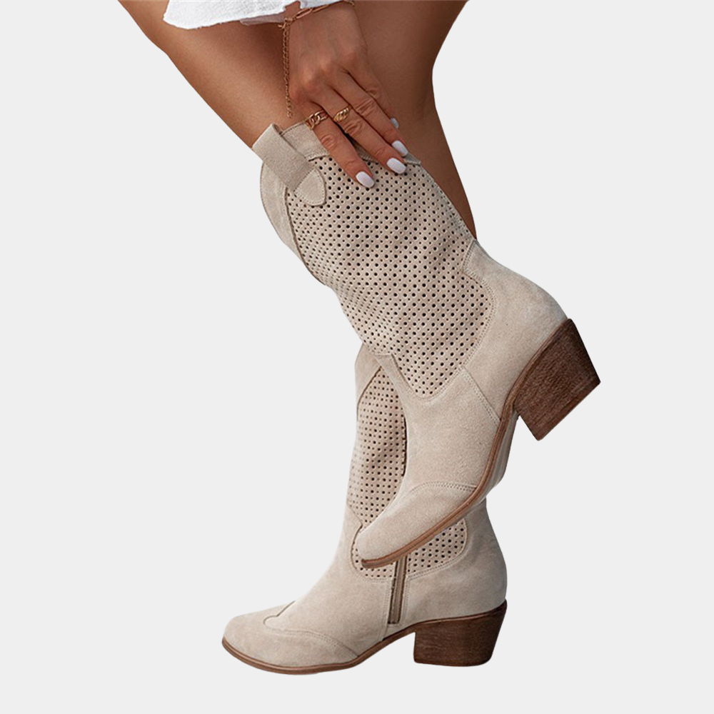 Women's Perforated Cutout Cowgirl Boots with Block Heel