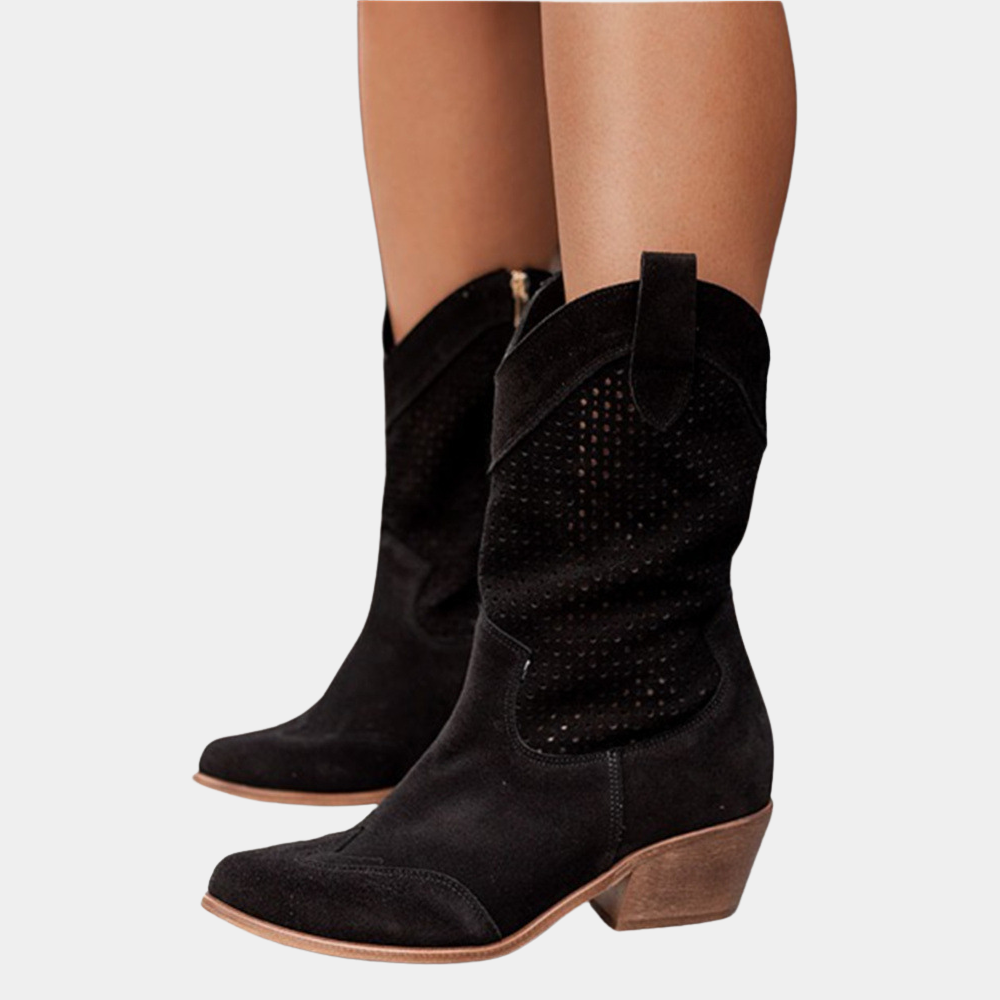 Women's Perforated Cutout Cowgirl Boots with Block Heel