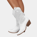 Women's Perforated Cutout Cowgirl Boots with Block Heel