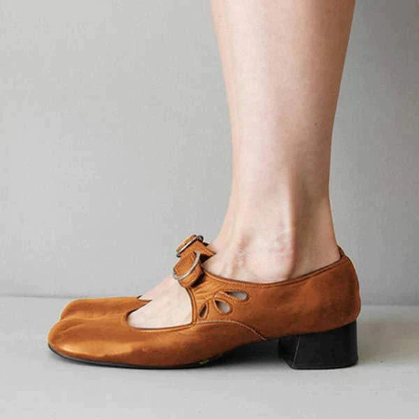 Women's Single Buckle Strap Leather Mary Jane Shoes