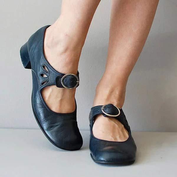Women's Single Buckle Strap Leather Mary Jane Shoes