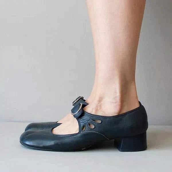 Women's Single Buckle Strap Leather Mary Jane Shoes