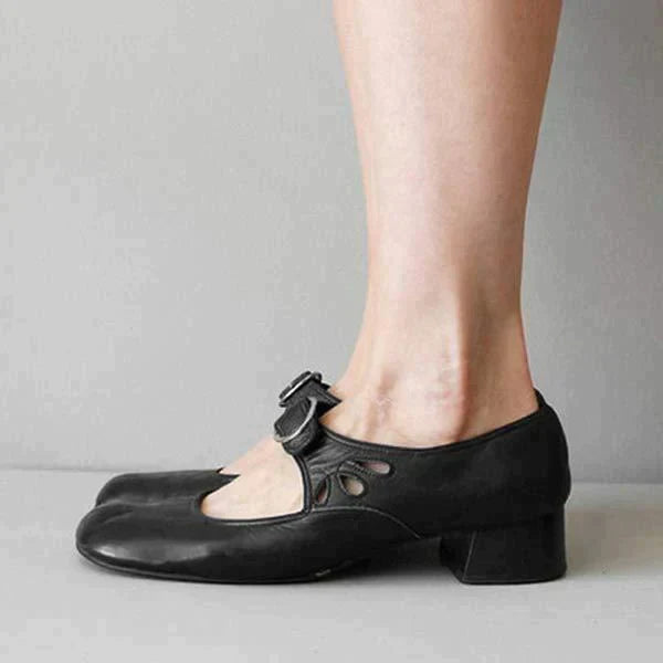 Women's Single Buckle Strap Leather Mary Jane Shoes