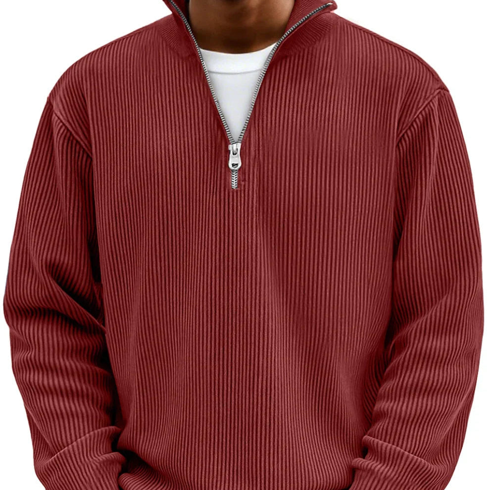 Men's Half-Zip High Neck Textured Knit Pullover