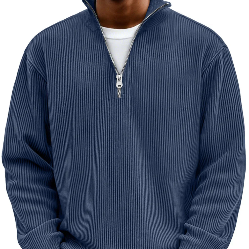 Men's Half-Zip High Neck Textured Knit Pullover