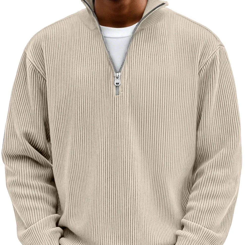 Men's Half-Zip High Neck Textured Knit Pullover