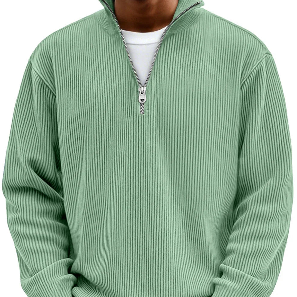 Men's Half-Zip High Neck Textured Knit Pullover